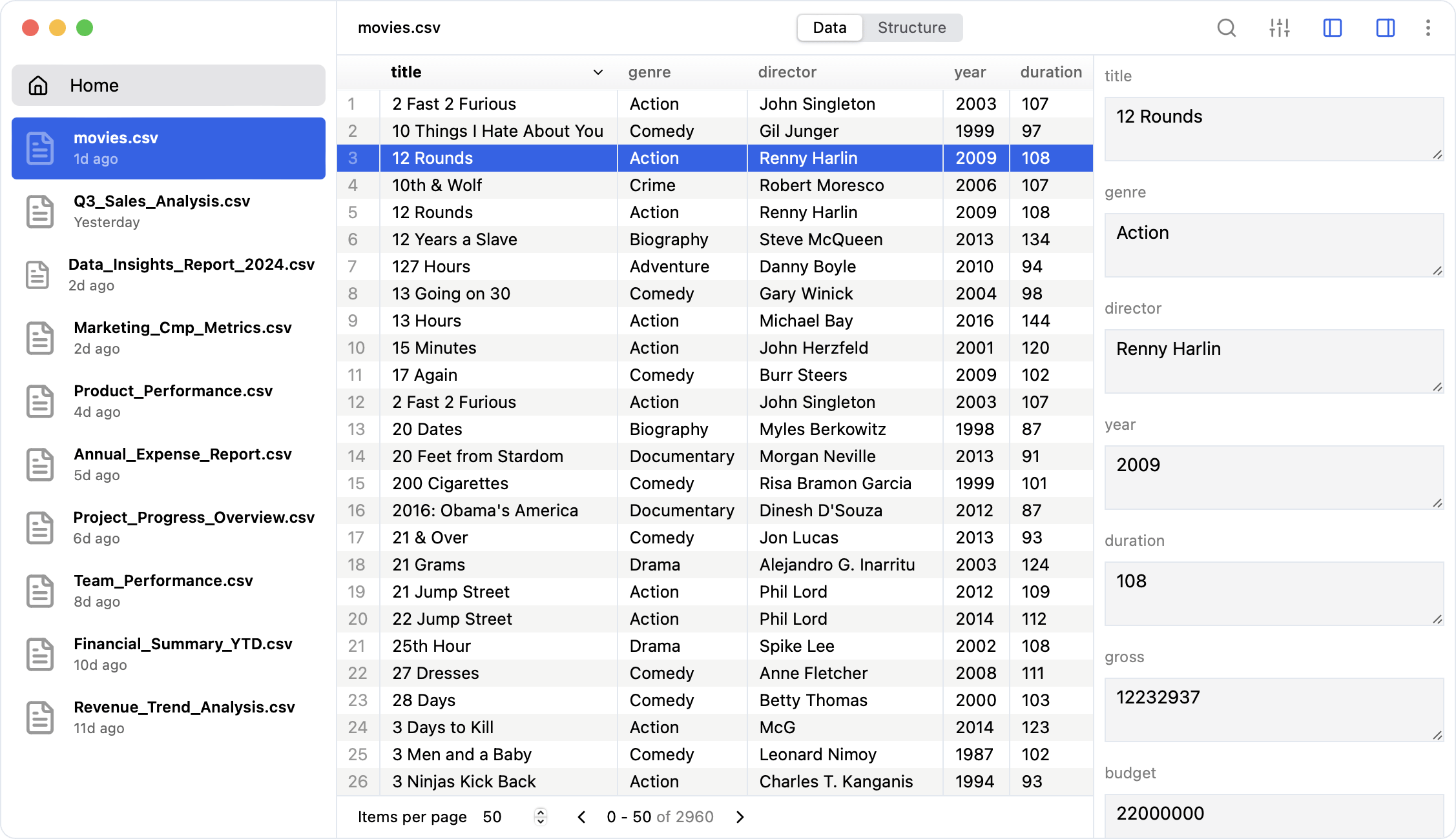 CSV Table UI